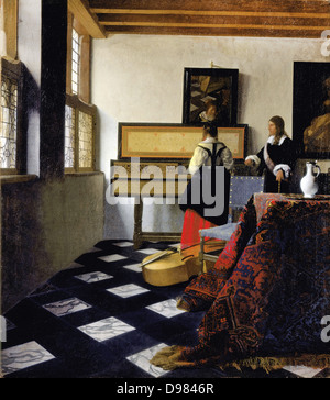 Johannes Vermeer, Lady am Virginal mit einem Gentleman, "The Music Lesson" 1662-1665 Öl auf Leinwand. Royal Collection, UK. Stockfoto