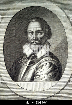 Martin Frobisher (1535-1594) englische Explorer und Navigator. 1576 führte eine Expedition auf der Suche nach der Nordwestpassage. Kupferstich von Michiel van der Gucht (1660-1725) für Clarendons "Geschichte". Stockfoto