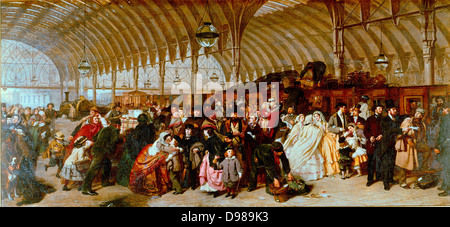 Englischer Maler William Powell Frith (1819-19-9). "Bahnhof", 1862 zeigt einen überfüllten Bahnhof Paddington, London. Stockfoto