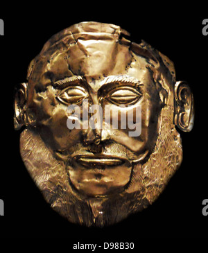 Die Maske des Agamemnon ist ein Artefakt in Mykene Entdeckt im Jahre 1876 von Heinrich Schliemann. Die Maske ist ein gold Beerdigung Maske. Schliemann glaubte, dass er den Körper des legendären griechischen leader Agamemnon. Heute archäologische Forschung entdeckt hatte, schlägt die Maske ist von 1550 - 1500 B.C.E Stockfoto