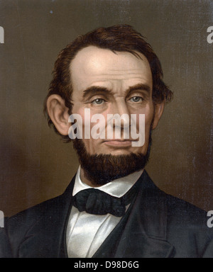 Abraham Lincoln (1809-1865), 16. Präsident der Vereinigten Staaten von Amerika 1861-1865. Am Ford's Theater, Washington Asassinated durch Schauspieler und Konföderierten Spion John Wilkes Booth, 15. April 1865. Brustbild. Chromolithograph c 1877. Stockfoto