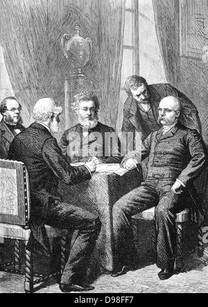 Verhandlungen für die Übergabe mit Jules Favre, Otto von Bismarck und andere Szene aus dem deutsch-französischen Krieg Stockfoto