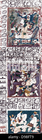 Der Dresdener Codex (Codex Dresdensis) Präkolumbische Maya Buch des elften oder zwölften Jahrhundert, der Yukatekischen Maya in Chichén Itzá. Stockfoto