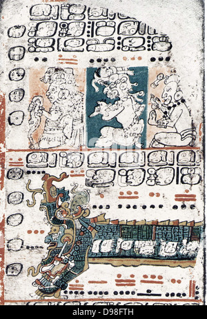 Der Dresdener Codex (Codex Dresdensis) Präkolumbische Maya Buch des elften oder zwölften Jahrhundert, der Yukatekischen Maya in Chichén Itzá. Stockfoto