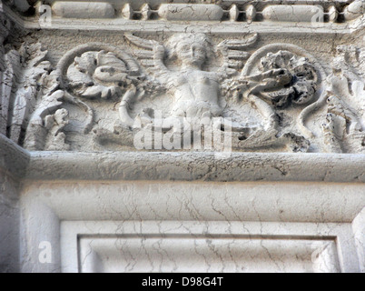 (Detail) architektonische Besonderheit aus dem Dogenpalast in Venedig, Italien. Der Palast war die Residenz des Dogen von Venedig, der Stockfoto
