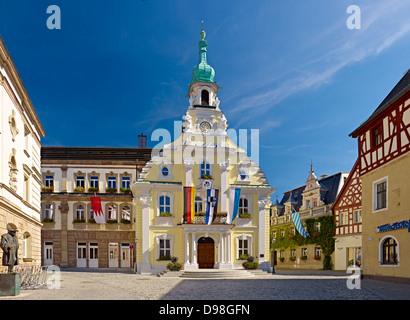 Altes Rathaus am Marktplatz in Kulmbach, Upper Franconia, Bayern, Deutschland Stockfoto