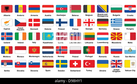 Reihe von europäischen Flaggen-Icons mit abgerundeten Ecken Stockfoto