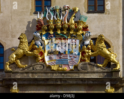 Wappen am Eingang von Schloss Hartenfels, Torgau, Sachsen Deutschland Stockfoto