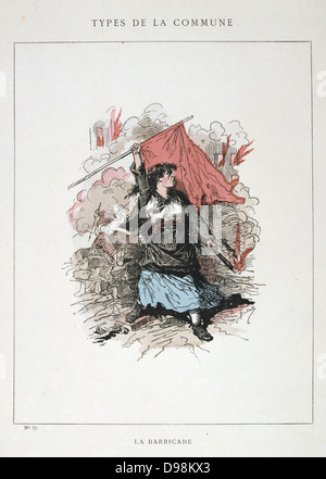 Paris Kommune 26 März-28. Mai 1871. Arten zu kommunizieren: eine Frau auf den Barrikaden. Stockfoto