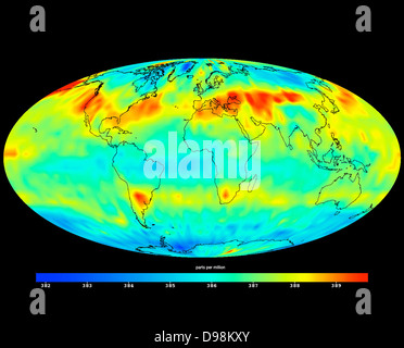 Bild erstellt mit Daten, die durch das Atmospheric Infrared Sounder Instrument (AIRS) am Aqua-Satelliten der NASA im Juli Stockfoto