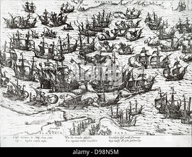 Die unbesiegbare Flotte. Die spanische Armada wurde die Flotte, die gegen England unter dem Befehl des Herzogs von Medina Sidonia im Jahre 1588 segelte mit der Absicht, den Sturz Elizabeth 1 von England die englische Beteiligung in die spanischen Niederlande und Englisch privateering im Atlantik und im Pazifik zu stoppen. Stockfoto