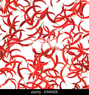 rote scharfe Chilischoten auf weißem Hintergrund Stockfoto