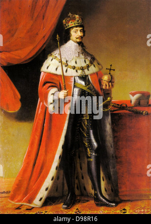 Friedrich V. (1596-1632), Pfalzgraf von 1632, König von Böhmen 1619-1620. Evangelische deutsche Prinz: Akzeptiert Krone nach Böhmischen anti-katholischen Revolte. Posthume Portrait von Gerrit von Honthorst 1634. Regal Orb Zepter Stockfoto