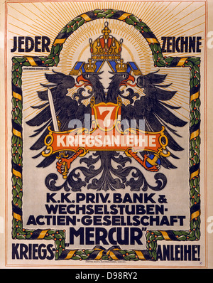 Der erste Weltkrieg 1914-1918: Plakat von 1917 die österreichisch-ungarische Doppelte - Adler unter der Leitung angezeigt. Text sagt: "Jeder der 7. Weltkrieg Darlehen abonnieren. Stockfoto