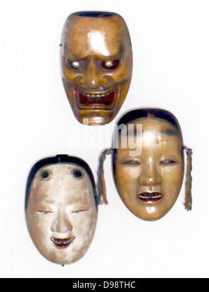 Japanische Noh-Masken 17. Jahrhundert. Stockfoto