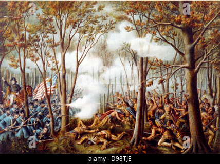 Tecumseh's War 1811-1813: Schlacht von Tippecanoe, 7. November 1811, auf indischem Territorium zwischen US-Truppen unter Gouverneur William Harrison und Indianischen Eidgenossenschaft geführt von Tecumseh, Shawnee gekämpft. Drucken 1889. Stockfoto