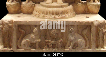 Ausschnitt aus einer buddhistischen, Votiv Stele datiert 550-577 n. Chr.. Chinesisch, nördliche Qi-Dynastie (550-577 n. Chr.) in Marmor. Hebei (Provinz) Stockfoto