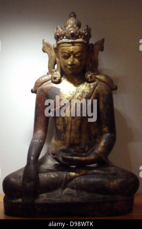 Buddha Maravijaya Pare. Birma (Myanmar) XV-XVI Jh. Bronze vergoldet und bemalt Stockfoto