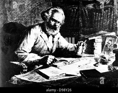 Karl Marx bei der Arbeit. Karl Marx (1818-1883) Vater des modernen Kommunismus. Deutsche politische, soziale und ökonomische Theoretiker Stockfoto