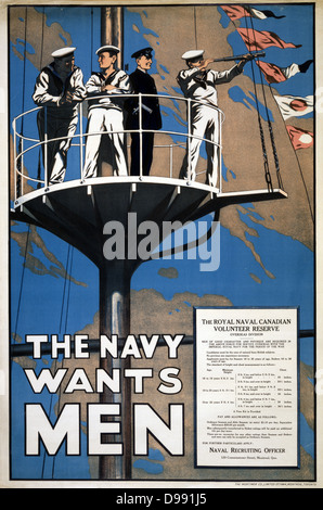 Weltkrieg 1914-1918: kanadische Rekrutierung Plakat für die Royal Canadian Navy, 1915. "Die Marine will Männer". Stockfoto