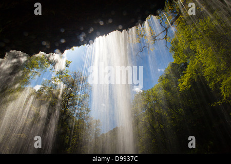 Sgwd yr Eira Wasserfall, auf den vier fällt weg, Brecon Beacons, Wales, in der Nähe von Ystadfellte. In der Lage, hinter bequem zu Fuß. Stockfoto