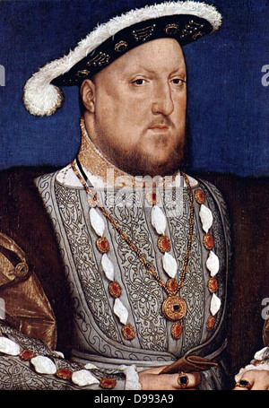 Portrait von Henry VIII. Von Hans Holbein Datum C. 1536/37. Henry VIII (28. Juni 1491 - 28. Januar 1547), war König von England ab 21. April 1509 bis zu seinem Tod. Er war auch Herr von Irland (später König von Irland) und Antragsteller dem Königreich Frankreich. Henry wa Stockfoto