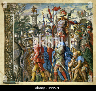 Der Triumph des Julius Caesar, Andrea Andreani (1540-1623), italienische Holz Stecher. Platte 6 von seinem 'Triumphus Caesari 'c 1598, nach Andrea Mantegna (1431-1506) italienischer Künstler. Trophäen in Prozession getragen. Stockfoto