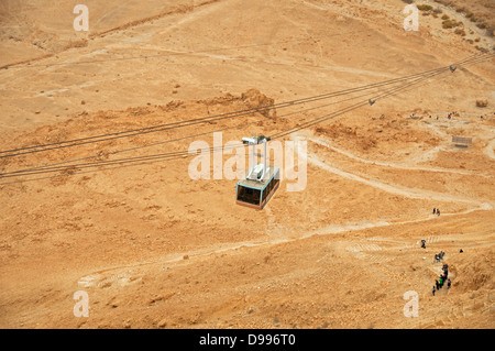 Seilbahn steigt oben auf Unterseite des Denkmals Stockwerkes auf Masada National Park, Israel Stockfoto