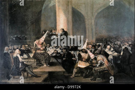 Francisco José de Goya y Lucientes (30. März 1746 - 16. April 1828) war ein spanischer romantische Maler" das Tribunal der Inquisition Tribunal oder die Inquisition Auto de fe, zwischen 1812 und 1819 gemalt. Es zeigt eine Automatische de fe, oder Anklage der Ketzer, die vom Gericht von der spanischen Inquisition Stockfoto