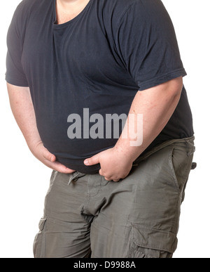 Dicker Mann mit einem dicken Bauch, close-up Teil des Körpers Stockfoto