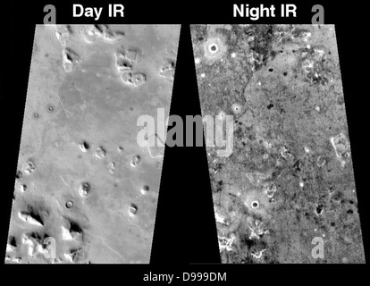 Dieses paar von Infrarotbildern THEMIS zeigt die so genannte "Gesicht auf dem Mars" Landform während des Tages und der Nacht angesehen. Stockfoto