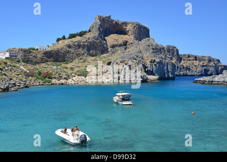 St Pauls Bay, Lindos, Rhodos (Rodos), die Dodekanes, Region südliche Ägäis, Griechenland Stockfoto