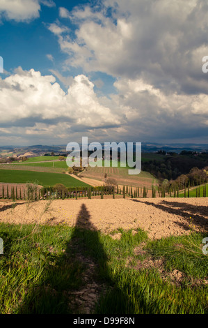 Toskanische Landschaft in der späten Abendsonne Stockfoto