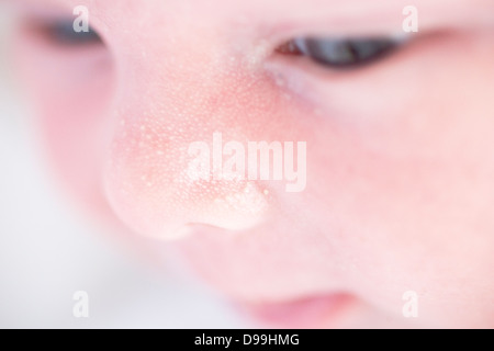 Nahaufnahme von Nase zeigt Milch Flecken Stockfoto