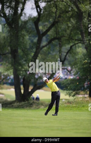 Haverford Township, Delaware Land, Pennsylvania. 14. Juni 2013. Hideki Matsuyama (JPN) Golf: Hideki Matsuyama in Japan in Aktion während der USA Open Championship im Golfclub Merion, East Course in Haverford Township, Delaware Land, Pennsylvania. Bildnachweis: Koji Aoki/AFLO/Alamy Live-Nachrichten Stockfoto