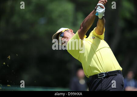 Haverford Township, Delaware Land, Pennsylvania. 14. Juni 2013. Hideki Matsuyama (JPN) Golf: Hideki Matsuyama in Japan in Aktion während der USA Open Championship im Golfclub Merion, East Course in Haverford Township, Delaware Land, Pennsylvania. Bildnachweis: Koji Aoki/AFLO/Alamy Live-Nachrichten Stockfoto