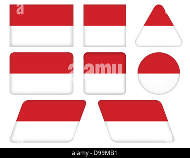 Reihe von Schaltflächen mit Flagge von Indonesien Stockfoto