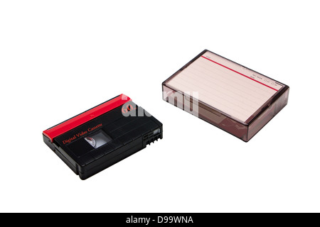 Mini DV-Videokassette isoliert auf weißem Hintergrund. Stockfoto