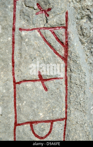 Detail aus einem Runenstein bei Seby auf der Insel Öland in Schweden. Stockfoto