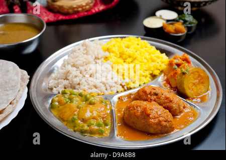 Indischen ethnischen Lebensmitteln Keema Kofta mit Gemüse und Reis Stockfoto