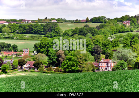 Dollar - Chiltern Hills - Landschaft - Little Missenden Tal - Frühsommer Sonnenlicht - reifen Bäume und landwirtschaftliche Gebäude Stockfoto