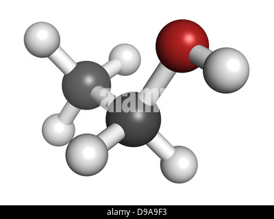 Ethanol (Alkohol) Molekül, chemische Struktur. Atome werden als Kugeln mit konventionellen Farbkodierung dargestellt. Stockfoto