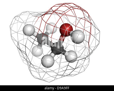 Ethanol (Alkohol) Molekül, chemische Struktur. Atome werden als Kugeln mit konventionellen Farbkodierung dargestellt. Stockfoto