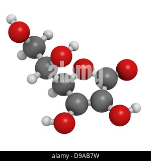 Vitamin C (Ascorbinsäure), molekulare Modell. Atome werden als Kugeln mit konventionellen Farbkodierung dargestellt. Stockfoto