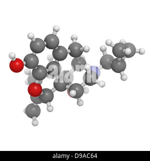 Nalmefene Alkoholismus Behandlung Droge, Molekülmodell. Atome werden als Kugeln mit konventionellen Farbkodierung dargestellt. Stockfoto