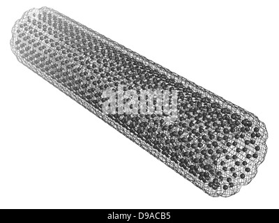 Kohlenstoff-Nanoröhrchen, Molekülmodell. Kohlenstoff-Nanoröhrchen sind vielversprechend Nanotechnologie Materialien. Atome werden als Kugeln dargestellt. Stockfoto