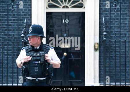 London, UK - 16. Juni 2013: ein Polizist warten draußen 10 Downing Street vor der Ankunft des russischen Präsidenten Vladimir Putin Premierminister David Cameron besprechen Sie Syrien vor G8 treffen... Bildnachweis: Piero Cruciatti/Alamy Live-Nachrichten Stockfoto