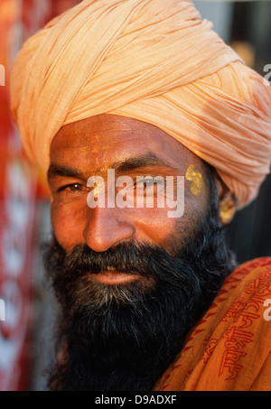 Porträt des hinduistischen Pilger, Haridwar, Uttarakhand, Indien Stockfoto