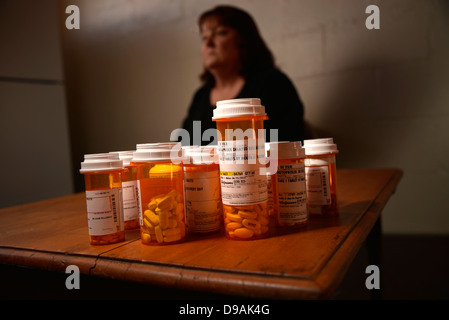 Medikamente, einschließlich Depakote, genommen von einem chronisch kranken Patienten. Stockfoto