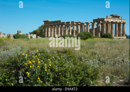 Tempel der Hera Tempel E Selinunte Sizilien Italien Hera-Tempel Tempel E Selinunt Sizilien Italien Selinunte Hera Tempel gruppierten Stockfoto